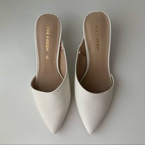 White Slip-on Kitten Heels